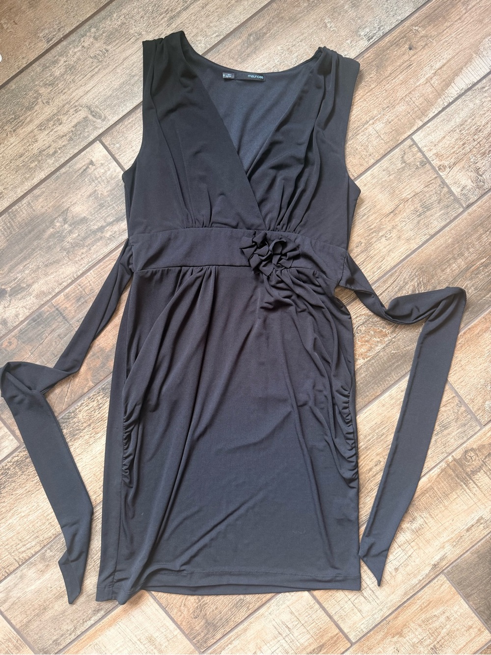 Maurices Black Faux-Wrap Sleeveless Mini Dress with Side Ties